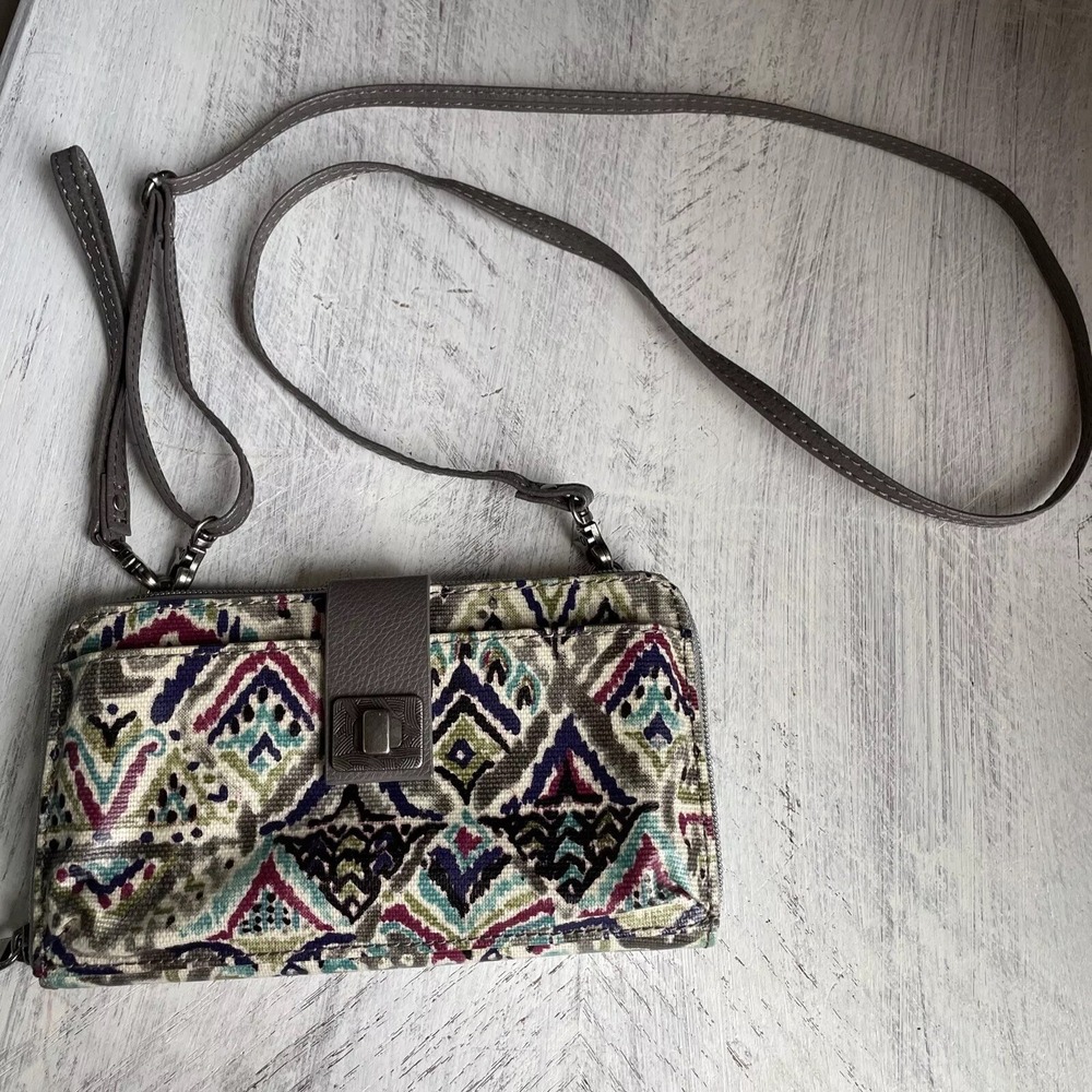 Sakroots Crossbody Purse‎ Wallet clutch gray multicolored  adjustable bag